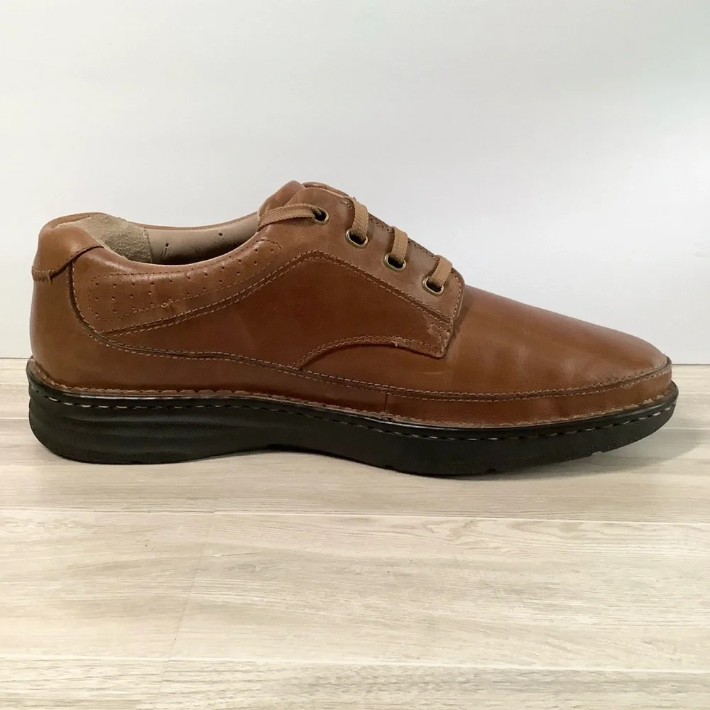 DREW Men NEW Leather Comfort Shoe 13M Toledo Orthopedic Lace Up Brown NO INSOLES